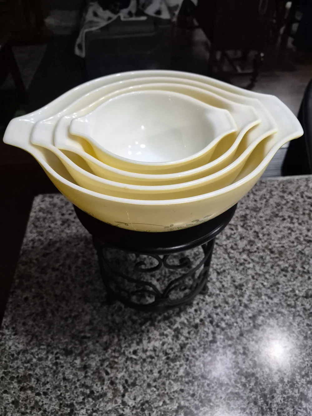 Cream Ceramic Nesting Mixing Bowls with Green Floral Print